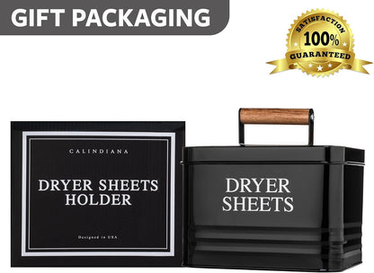 Modern Farmhouse Metal Laundry Dryer Sheets Holder Fabric Softener Dispenser with Lid for Laundry Room Decor and Accessories and Space Saving Laundry Organization and Storage, Glossy Black