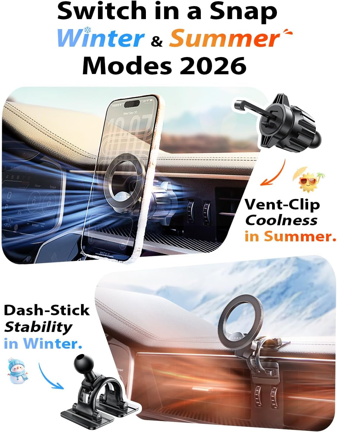 Magnetic Phone Holder for Car, Magsafe Car Mount for Iphone 17 Car Accessories for Men Women Gifts for Christmas [95% Increase Magnet] Car Vent Phone Mount RV Truck Mat Fit GPS Iphone 17 Pro Max