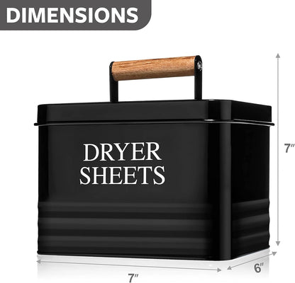 Modern Farmhouse Metal Laundry Dryer Sheets Holder Fabric Softener Dispenser with Lid for Laundry Room Decor and Accessories and Space Saving Laundry Organization and Storage, Glossy Black